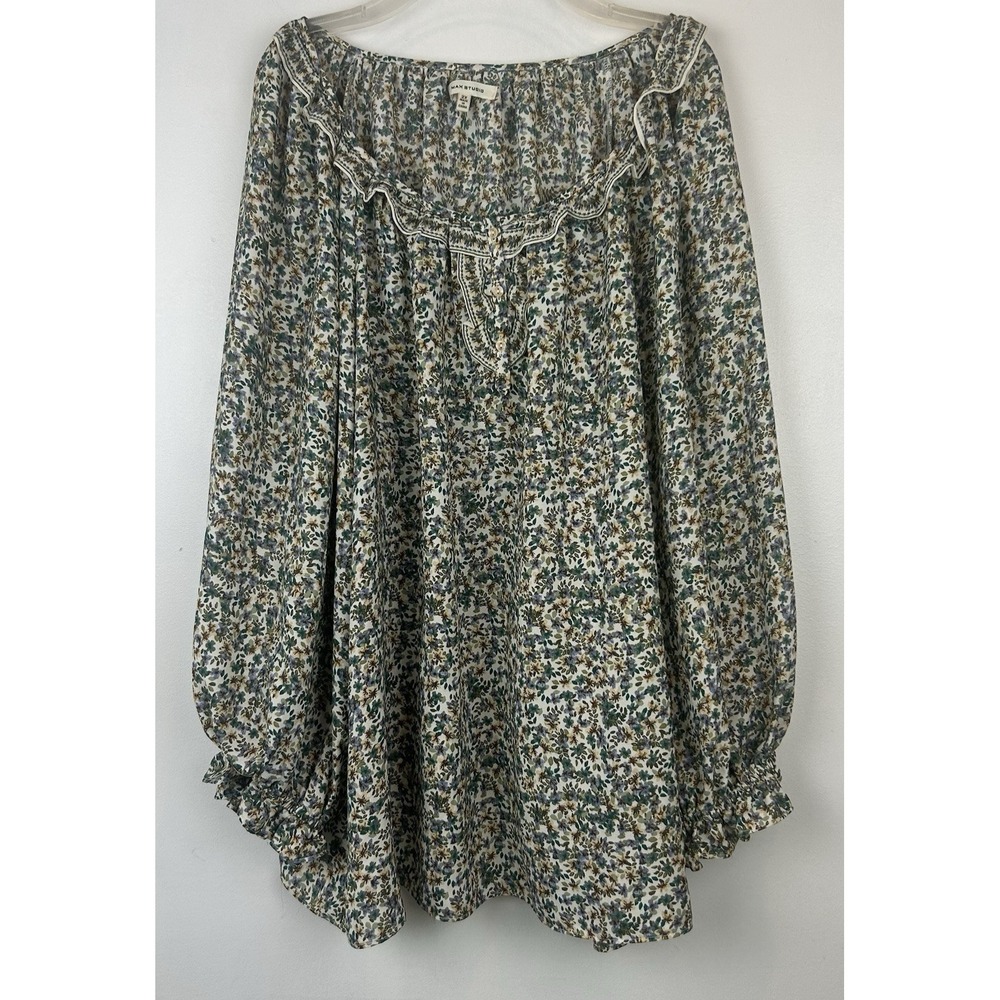 Max Studio Top Womens 2X Green Dainty Floral Peasant Ruffled Cottage Core Career